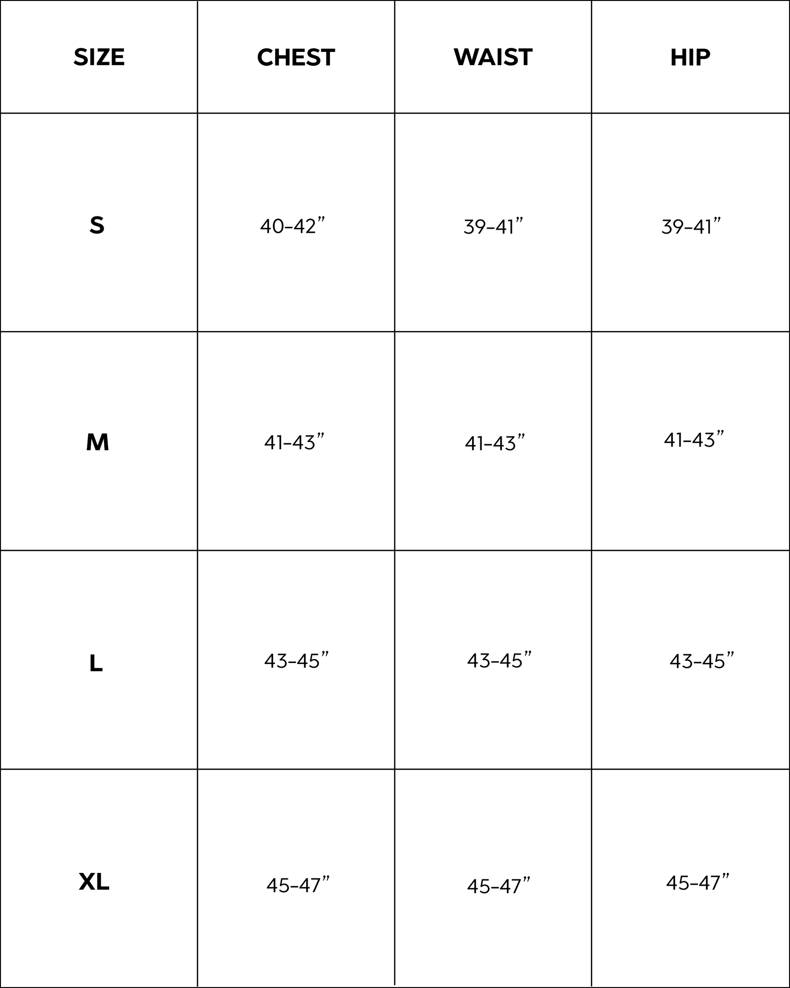 Size guide for PALISADES TEE